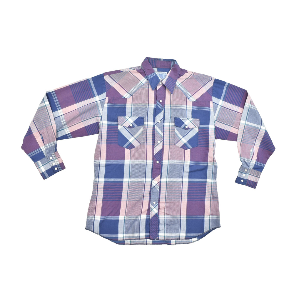 Vintage American Hero Men's Western Shirt Purple Plaid Size L Vtg